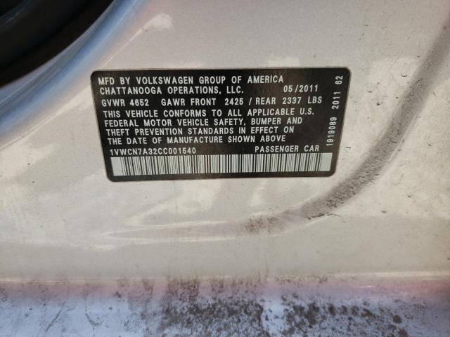 Photo 10 from auction – 2012 VOLKSWAGEN PASSAT SEL with VIN 1VWCN7A32CC001540