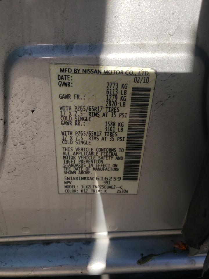 Photo 10 from auction – 2010 NISSAN PATHFINDER with VIN 5N1AR1NBXAC616259