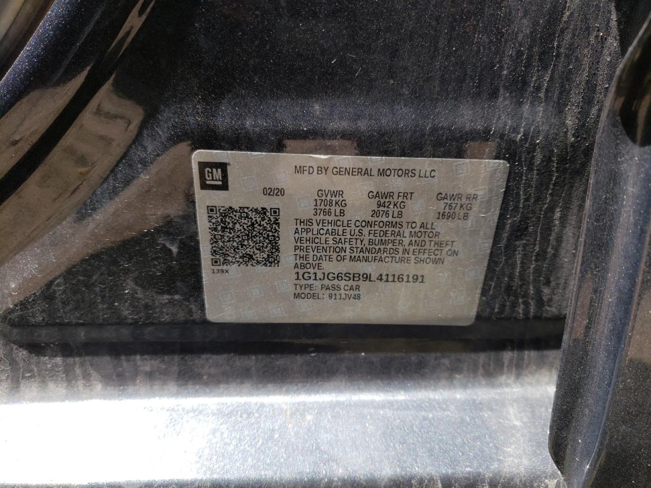 Photo 10 from auction – 2020 CHEVROLET SONIC with VIN 1G1JG6SB9L4116191