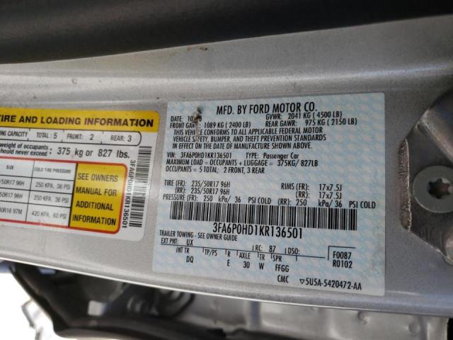 Photo 10 from auction – 2019 FORD FUSION SE with VIN 3FA6P0HD1KR136501