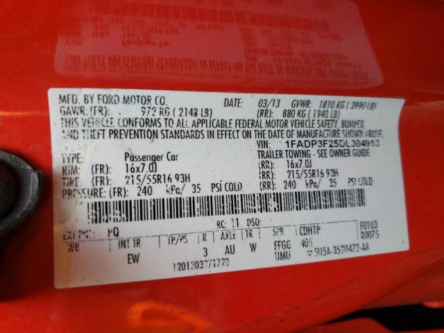 Photo 10 from auction – 2013 FORD FOCUS SE with VIN 1FADP3F25DL304913