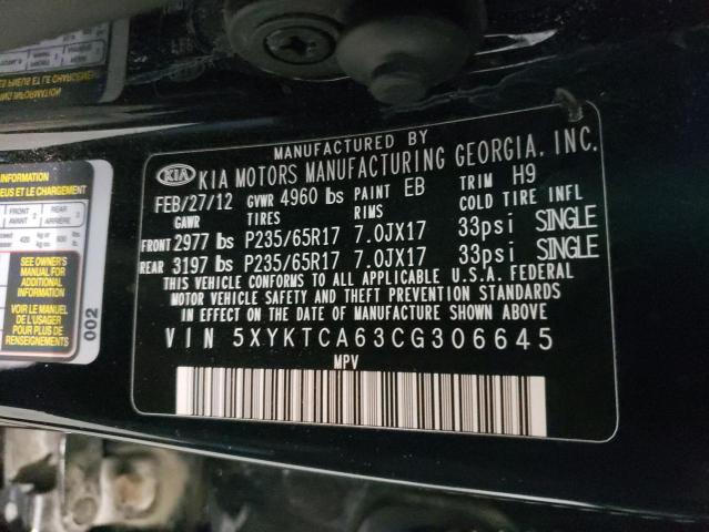 Photo 10 from auction – 2012 KIA SORENTO BA with VIN 5XYKTCA63CG306645