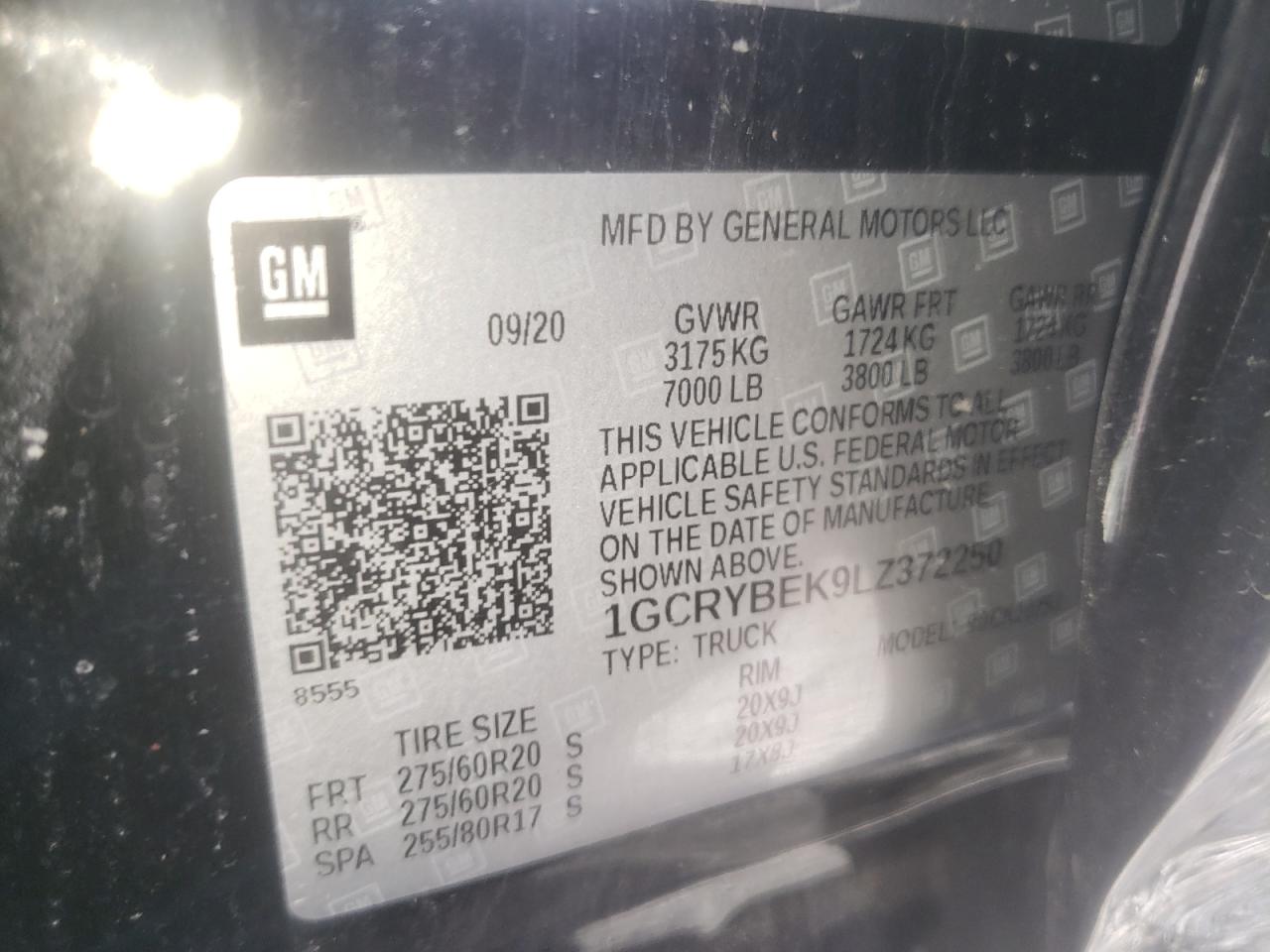 Photo 10 from auction – 2020 CHEVROLET SILVERADO with VIN 1GCRYBEK9LZ372250