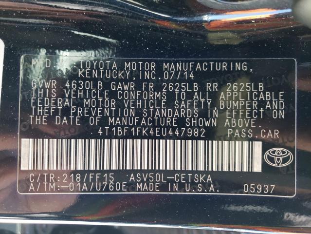 Photo 10 from auction – 2014 TOYOTA CAMRY L with VIN 4T1BF1FK4EU447982