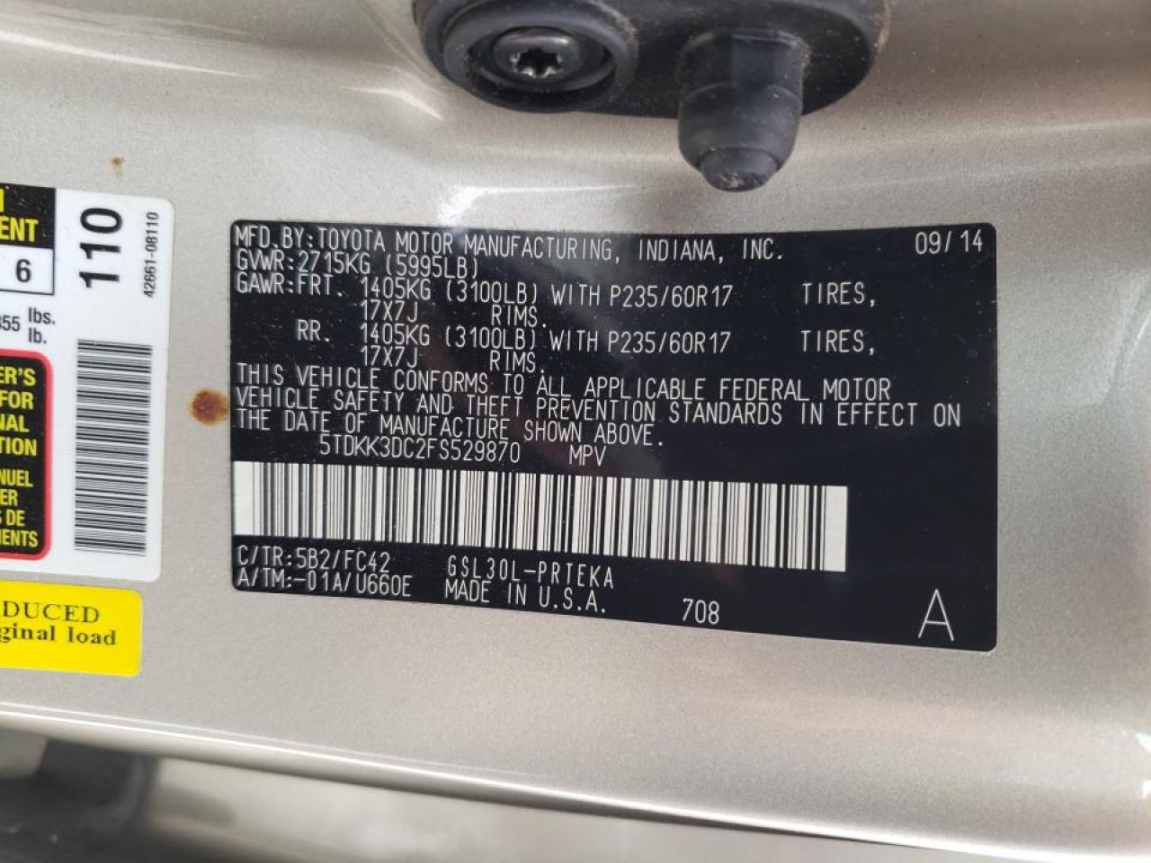 Photo 10 from auction – 2015 TOYOTA SIENNA LE with VIN 5TDKK3DC2FS529870
