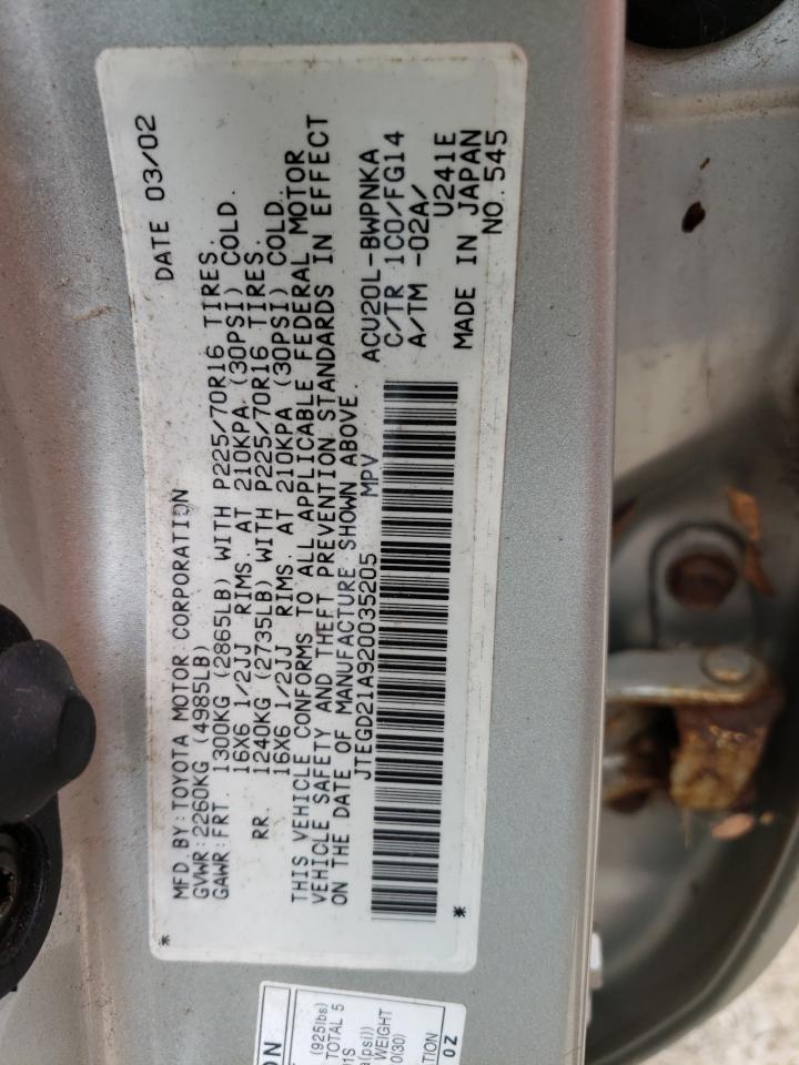 Photo 10 from auction – 2002 TOYOTA HIGHLANDER with VIN JTEGD21A920035205