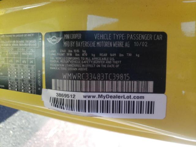 Photo 10 from auction – 2003 MINI COOPER with VIN WMWRC33483TC39815