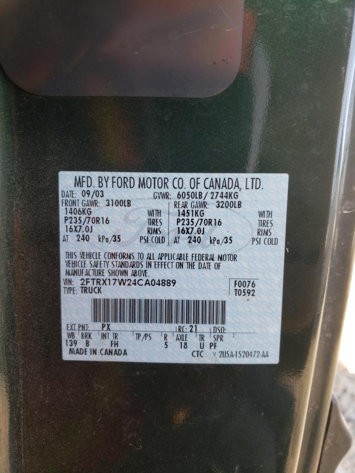 Photo 10 from auction – 2004 FORD F-150 HERI with VIN 2FTRX17W24CA04889