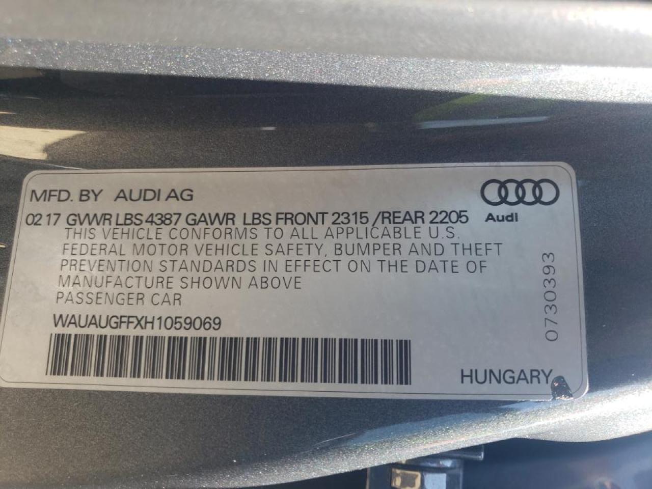 Photo 10 from auction – 2017 AUDI A3 PREMIUM with VIN WAUAUGFFXH1059069