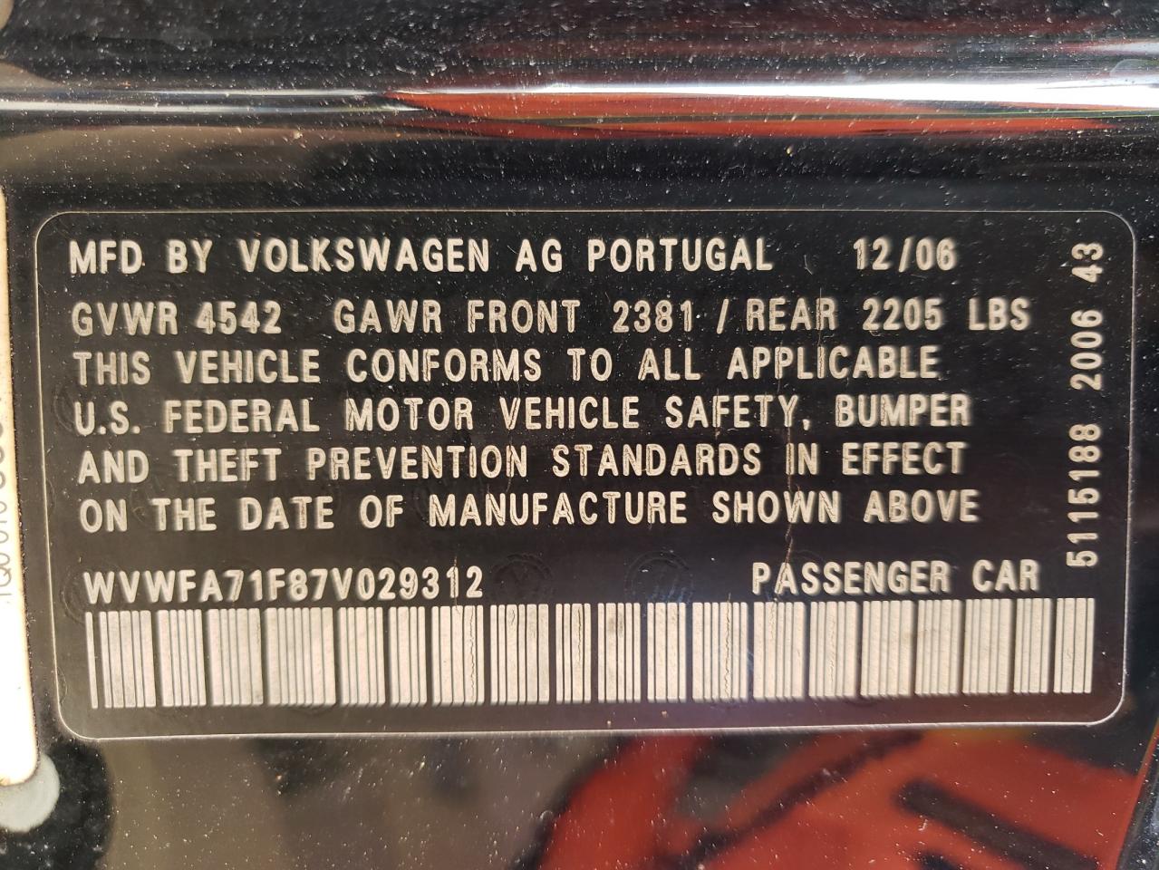 Photo 10 from auction – 2007 VOLKSWAGEN EOS 2.0T L with VIN WVWFA71F87V029312