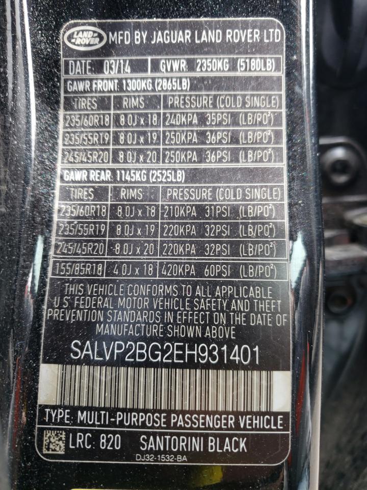 Photo 10 from auction – 2014 LAND ROVER RANGE ROVE with VIN SALVP2BG2EH931401