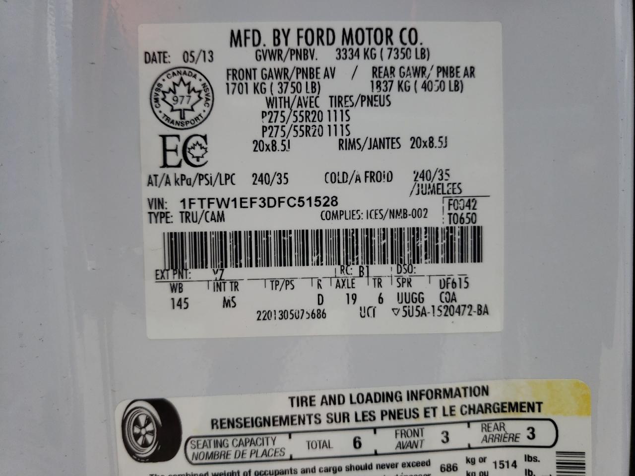 Photo 10 from auction – 2013 FORD F150 SUPER with VIN 1FTFW1EF3DFC51528