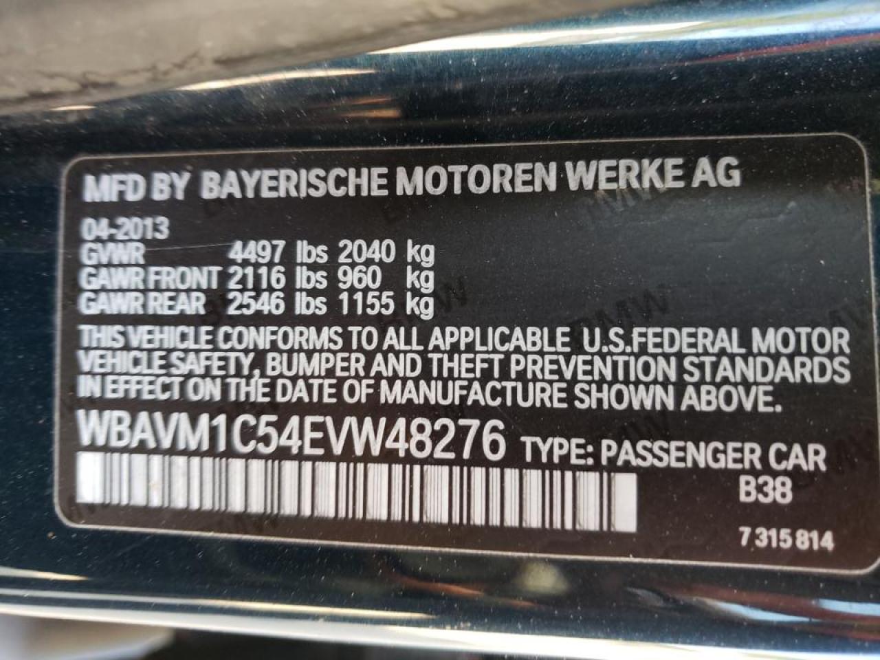 Photo 10 from auction – 2014 BMW X1 SDRIVE2 with VIN WBAVM1C54EVW48276