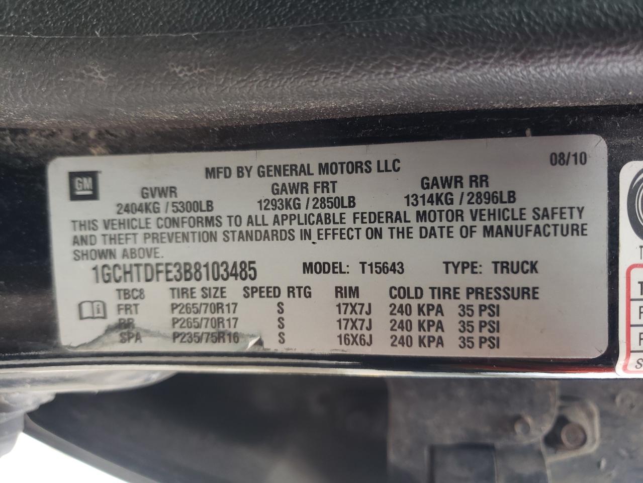 Photo 11 from auction – 2011 CHEVROLET COLORADO L with VIN 1GCHTDFE3B8103485