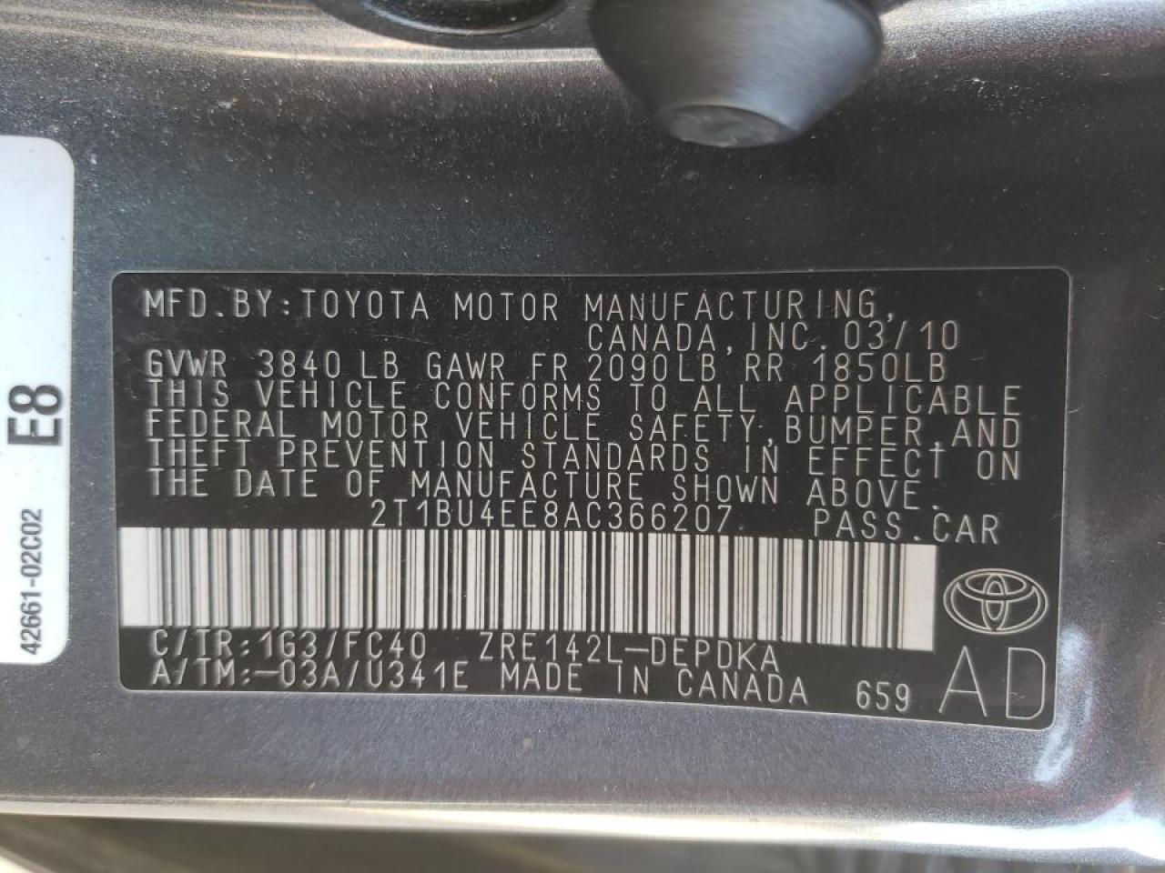 Photo 10 from auction – 2010 TOYOTA COROLA with VIN 2T1BU4EE8AC366207