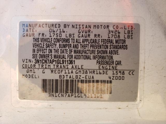 Photo 10 from auction – 2016 NISSAN VERSA S with VIN 3N1CN7AP1GL911361