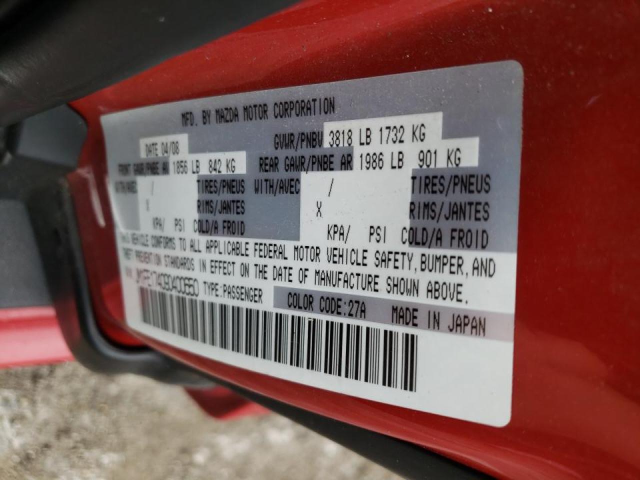 Photo 10 from auction – 2009 MAZDA RX8 with VIN JM1FE174090400650