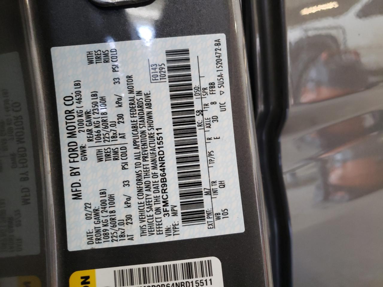 Photo 10 from auction – 2022 FORD BRONCO SPO with VIN 3FMCR9B64NRD15511