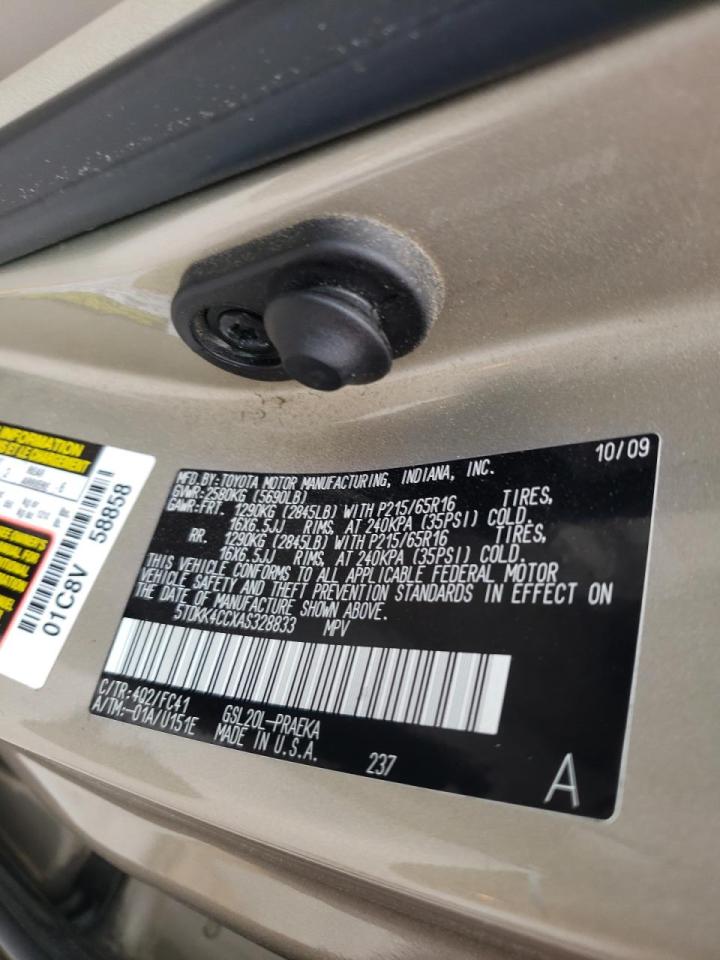 Photo 10 from auction – 2010 TOYOTA SIENNA CE with VIN 5TDKK4CCXAS328833