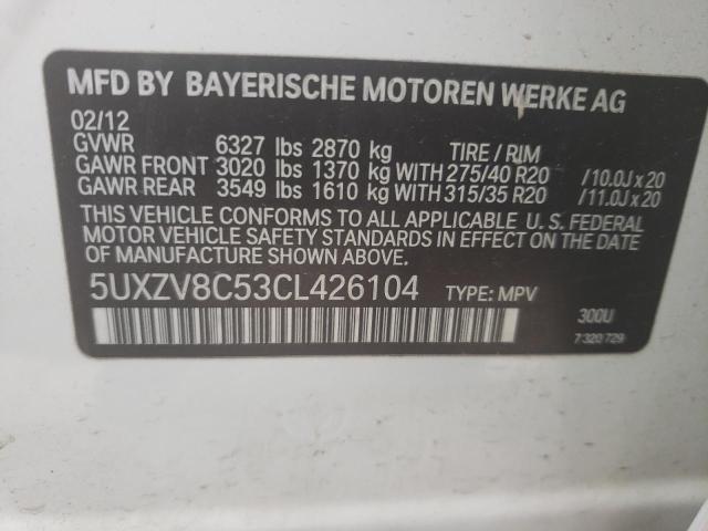 Photo 10 from auction – 2012 BMW X5 XDRIVE5 with VIN 5UXZV8C53CL426104