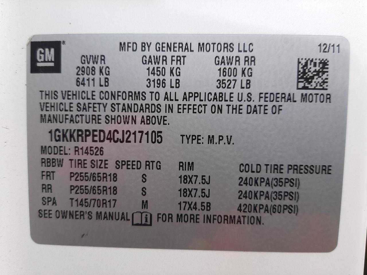 Photo 10 from auction – 2012 GMC ACADIA SLE with VIN 1GKKRPED4CJ217105