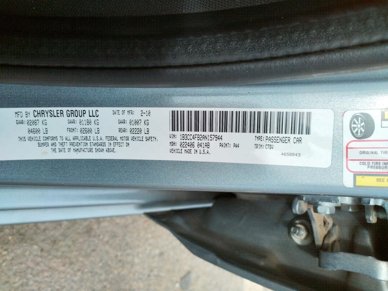 Photo 10 from auction – 2010 DODGE AVENGER SX with VIN 1B3CC4FB2AN157944