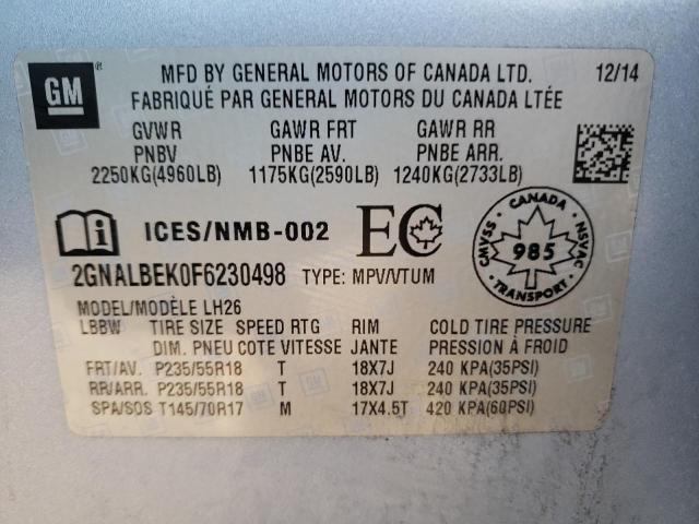 Photo 10 from auction – 2015 CHEVROLET EQUINOX LT with VIN 2GNALBEK0F6230498