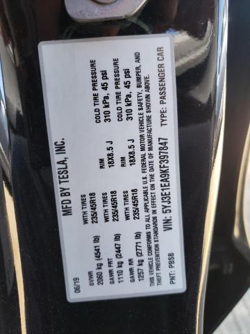 Photo 10 from auction – 2019 TESLA MODEL 3 with VIN 5YJ3E1EA9KF397847
