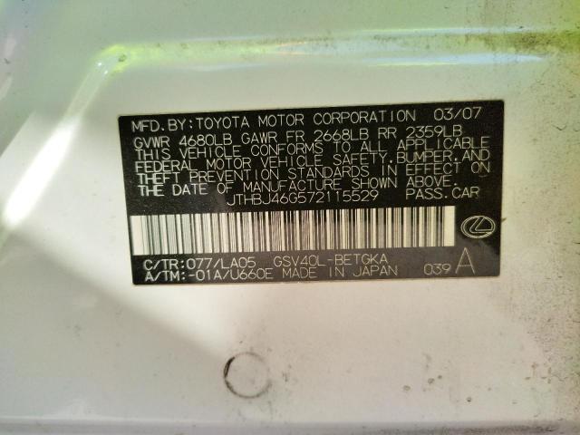 Photo 10 from auction – 2007 LEXUS ES350 with VIN JTHBJ46G572115529