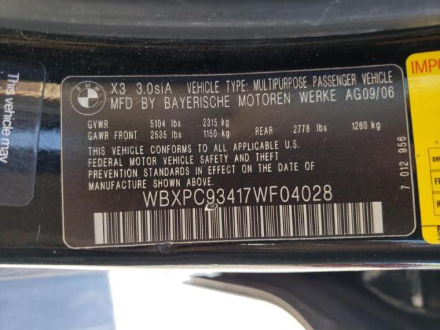 Photo 9 from auction – 2007 BMW X3 3.0SI with VIN WBXPC93417WF04028