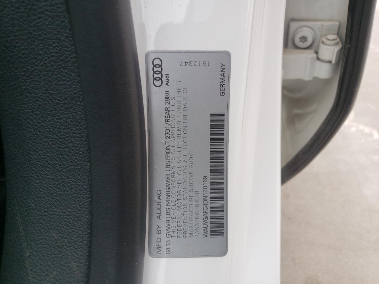 Photo 10 from auction – 2013 AUDI A7 PREMIUM with VIN WAUYGAFC4DN150169