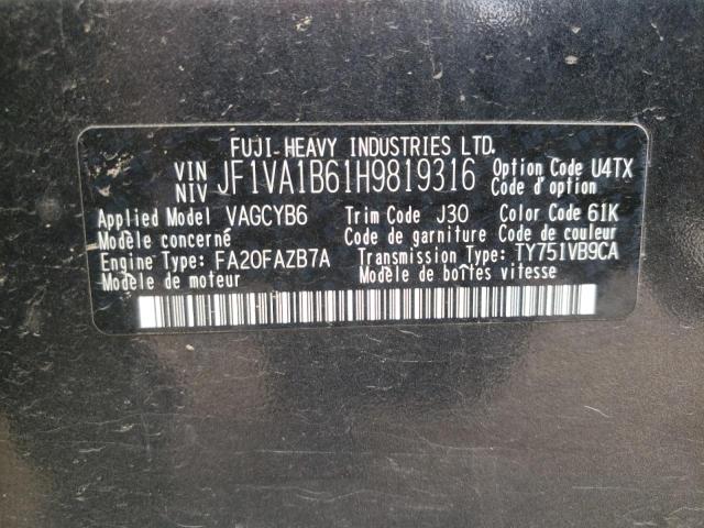 Photo 10 from auction – 2017 SUBARU WRX with VIN JF1VA1B61H9819316