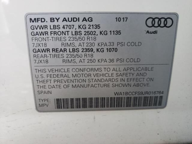 Photo 10 from auction – 2018 AUDI Q3 PREMIUM with VIN WA1BCCFS9JR016764