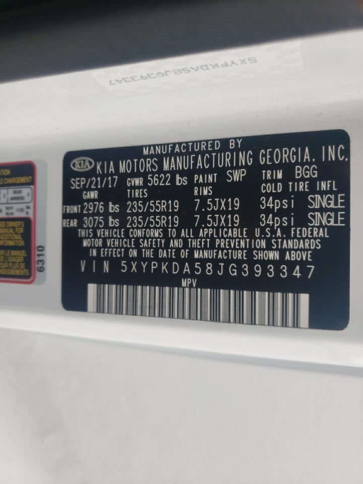 Photo 10 from auction – 2018 KIA SORENTO SX with VIN 5XYPKDA58JG393347