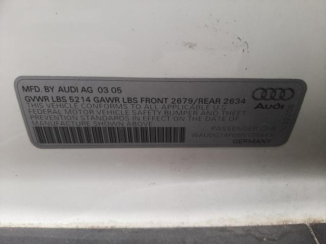 AUDI A6 3.2 QUA 2005 with VIN WAUDG74F05N105665 - Photo from auction