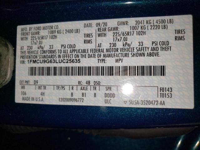 Photo 10 from auction – 2020 FORD ESCAPE SE with VIN 1FMCU9G63LUC25635