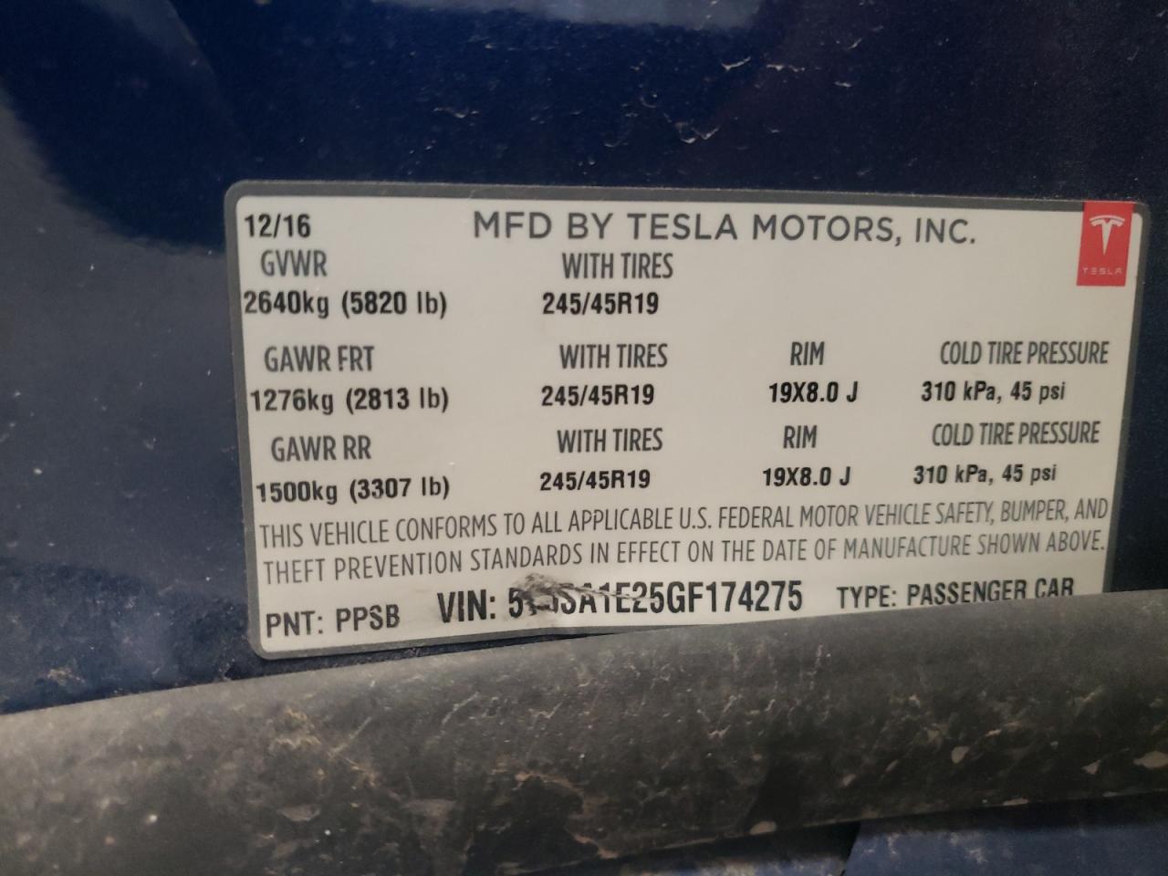 Photo 10 from auction – 2016 TESLA MODEL S with VIN 5YJSA1E25GF174275