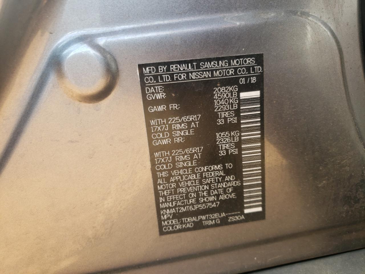 Photo 10 from auction – 2018 NISSAN ROGUE S with VIN KNMAT2MT6JP557547