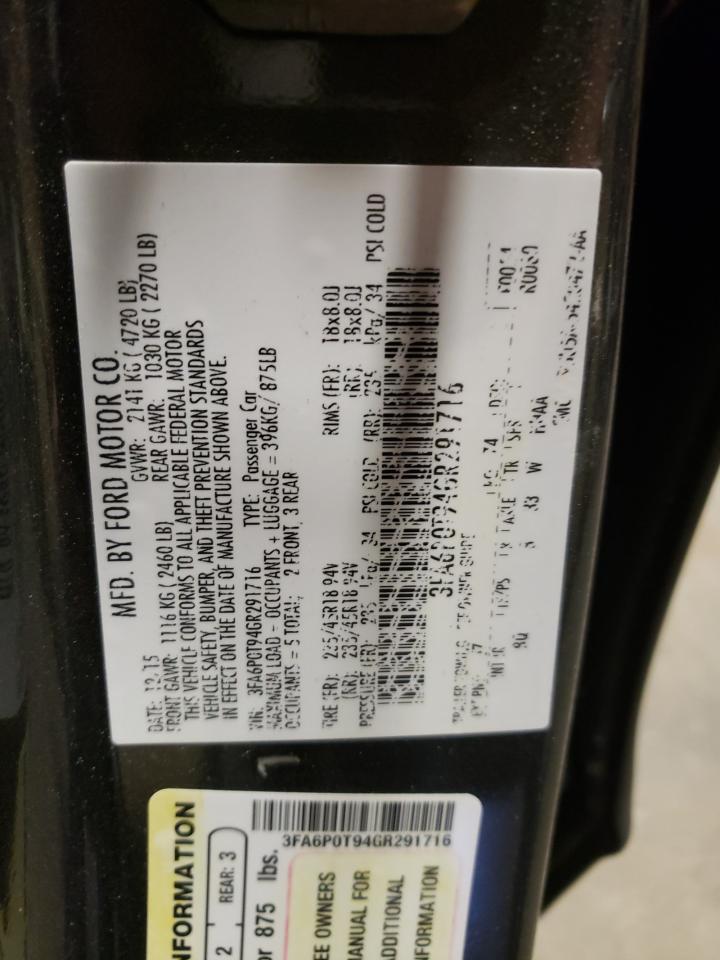 Photo 10 from auction – 2016 FORD FUSION SE with VIN 3FA6P0T94GR291716