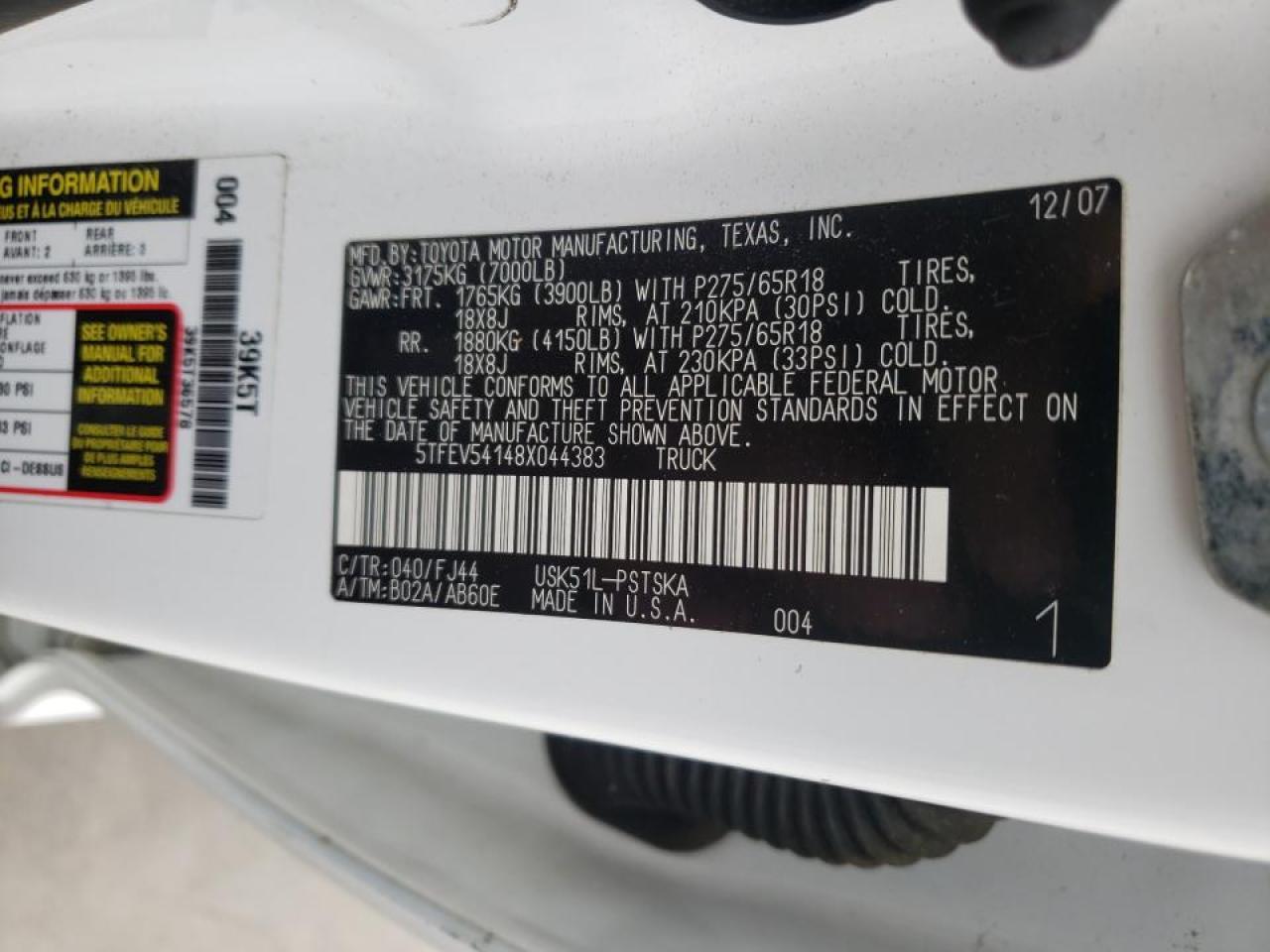 Photo 10 from auction – 2008 TOYOTA TUNDRA CRE with VIN 5TFEV54148X044383