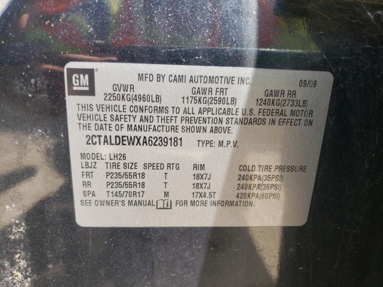 Photo 10 from auction – 2010 GMC TERRAIN SL with VIN 2CTALDEWXA6239181