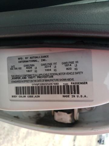 Photo 10 from auction – 2002 MAZDA 626 ES with VIN 1YVGF22D225287480