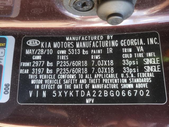 Photo 10 from auction – 2011 KIA SORENTO BA with VIN 5XYKTDA22BG066702