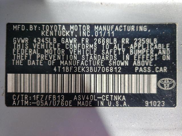 Photo 10 from auction – 2011 TOYOTA CAMRY BASE with VIN 4T1BF3EK3BU706812