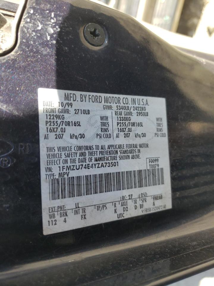 Photo 10 from auction – 2000 FORD EXPLORER E with VIN 1FMZU74E4YZA73501