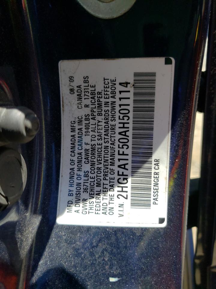 Photo 10 from auction – 2010 HONDA CIVIC LX with VIN 2HGFA1F50AH501114