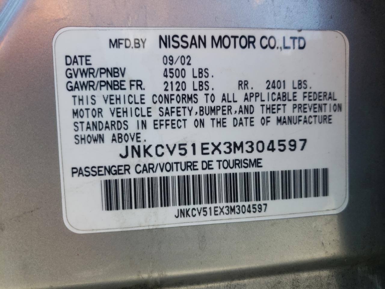 Photo 10 from auction – 2003 INFINITI G35 with VIN JNKCV51EX3M304597