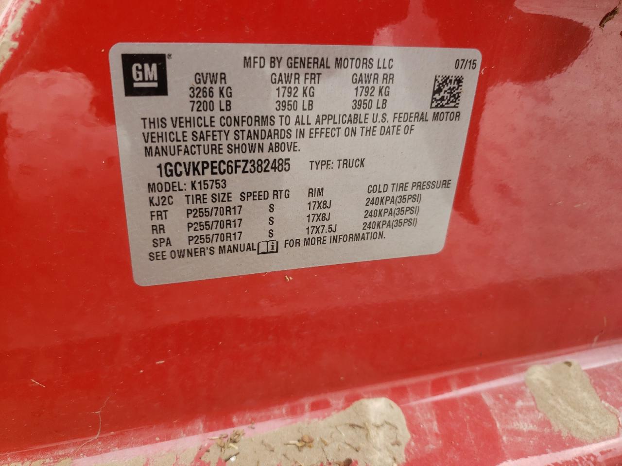 Photo 10 from auction – 2015 CHEVROLET SILVERADO with VIN 1GCVKPEC6FZ382485