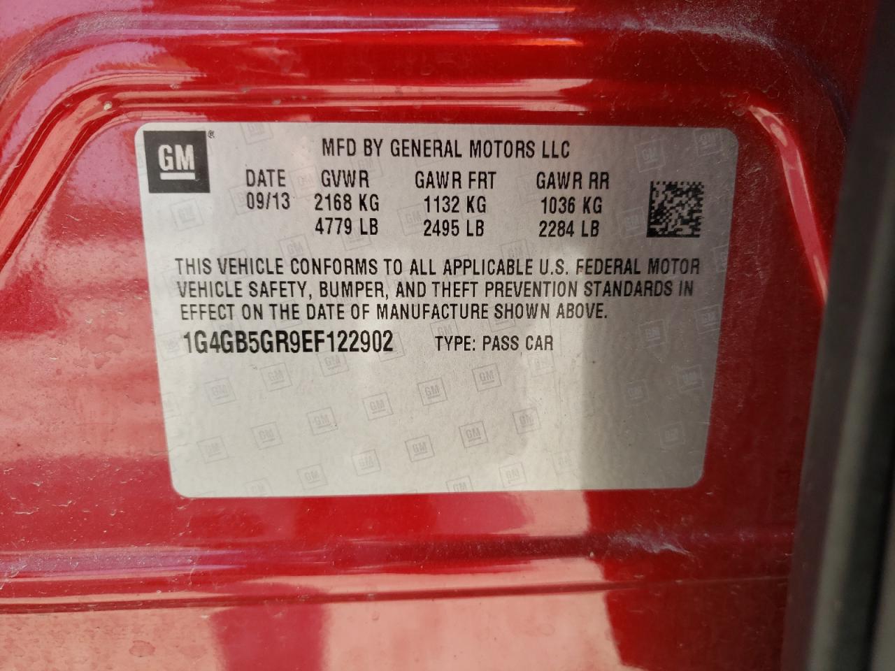 Photo 10 from auction – 2014 BUICK LACROSSE with VIN 1G4GB5GR9EF122902