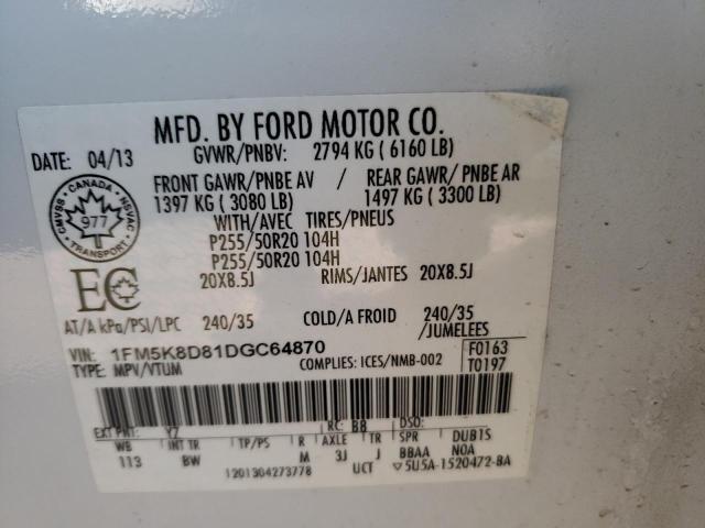 Photo 10 from auction – 2013 FORD EXPLORER X with VIN 1FM5K8D81DGC64870